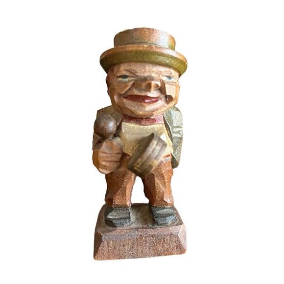 Handcarved and Painted Wooden Man Playing Drum - Picture 1 of 5